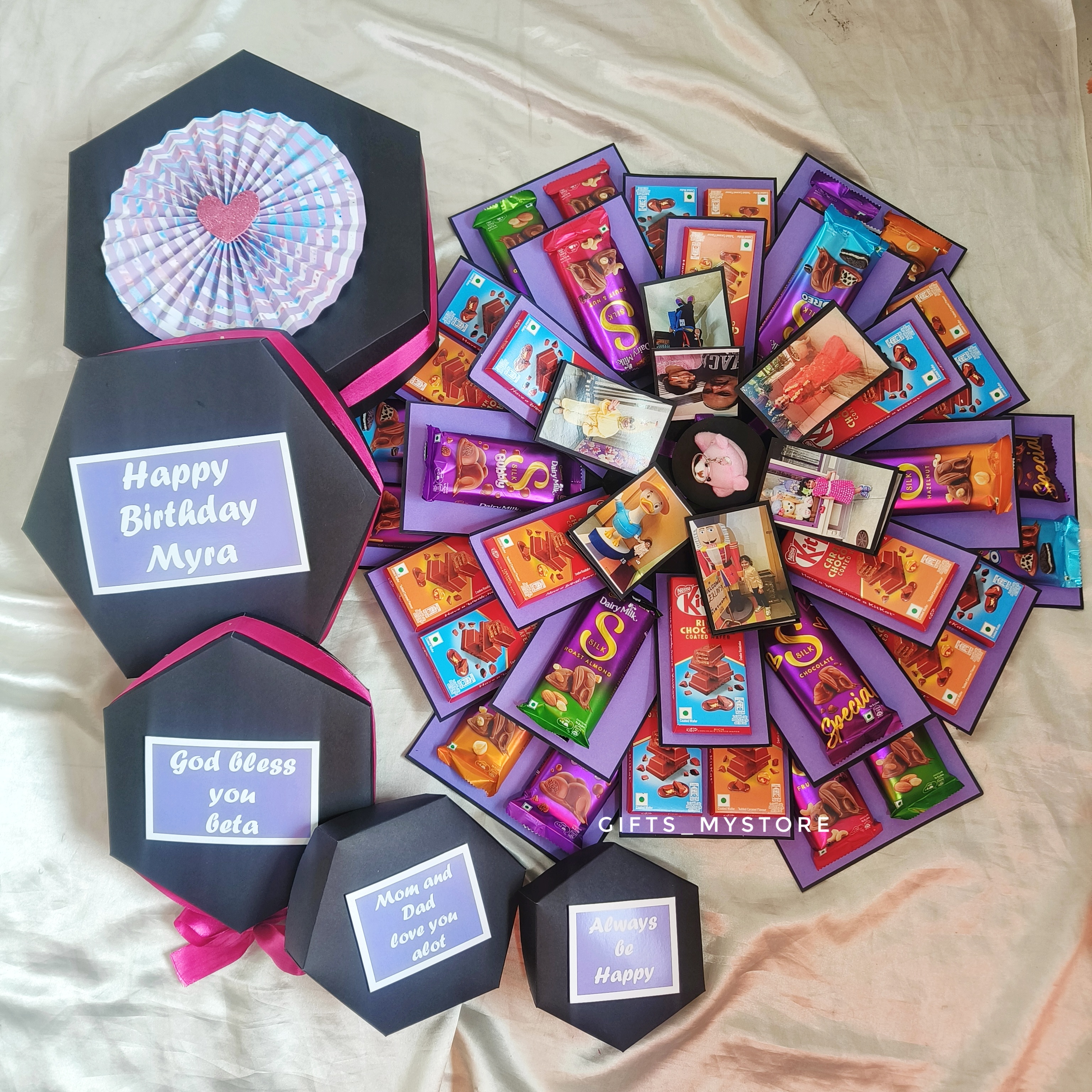 ROTATING TEDDY BEAR WITH DAIRY MILK SILK AND CARAMEL KITKAT CEB_OPTIONS_PURPLE THEME
